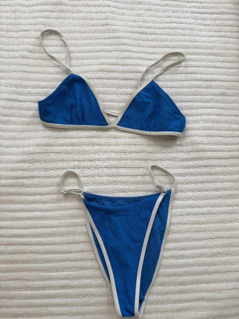 PacSun Blue Miriam Textured Triangle Bikini Set Contrast Trim XS S